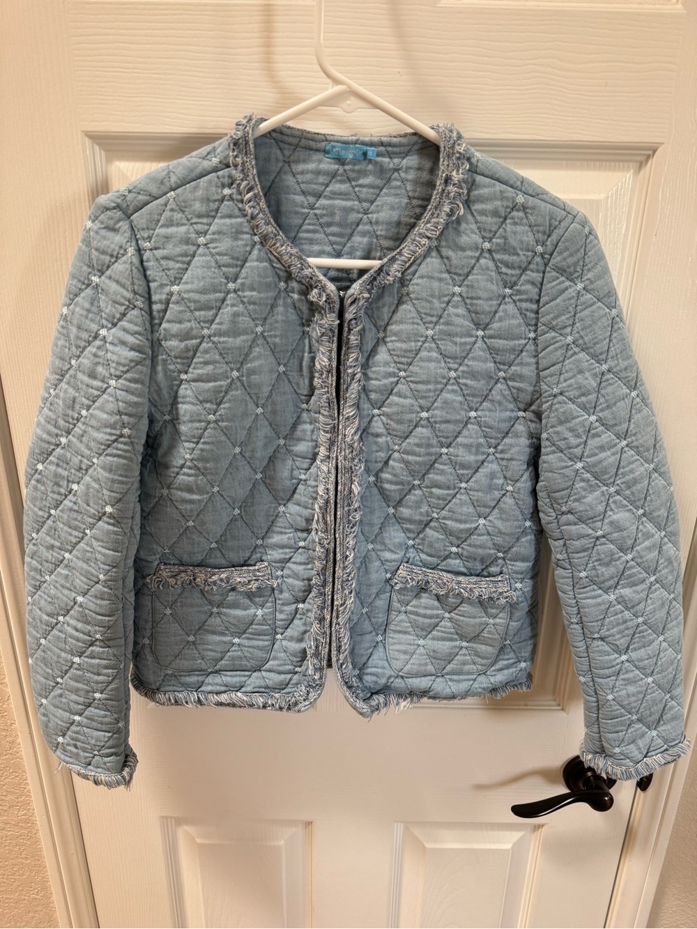 J. McLaughlin Light Blue Quilted Fringe Jacket